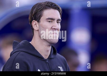 Juventus’ serbischer Stürmer Dusan Vlahovic während des Fußballspiels der Serie A Empoli gegen Juventus im Carlo Castellani Stadion am 14. September 2024 in Empoli. Stockfoto