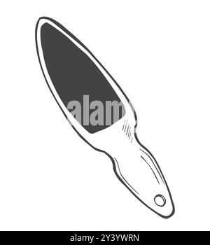 Handgezeichnete Zeichnung einer Fußreibe zur Fußpflege. Pediküre-Werkzeug Simple Doodle Fußreibe Holzgriff mit Schnur schwarz Stock Vektor