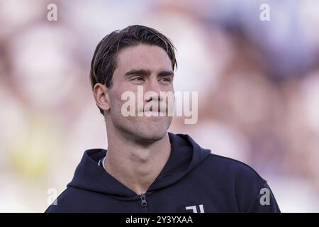 Juventus’ serbischer Stürmer Dusan Vlahovic während des Fußballspiels der Serie A Empoli gegen Juventus im Carlo Castellani Stadion am 14. September 2024 in Empoli. Stockfoto