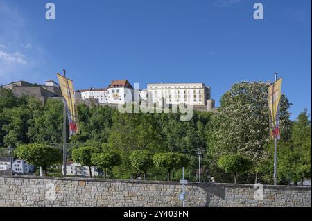 Blick auf das 1219 gegründete Veste Oberhaus, Passau, Niederbayern, Bayern, Deutschland, Europa Stockfoto