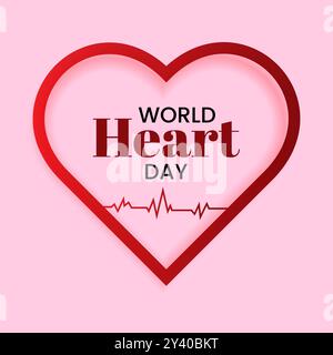 Heartbeat im Design des World Heart Day, eine umrissene Herzform mit Drop-Shadow-Effekt Stock Vektor