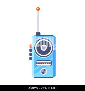 Blaues Kinderradio. Tragbares Gerät mit Antenne Stock Vektor