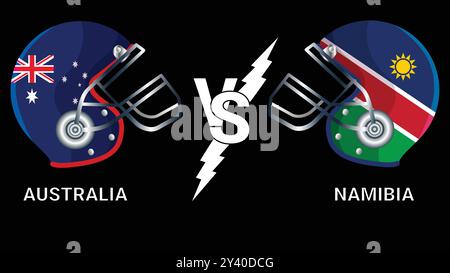 Australien vs. Namibia: 3D-Illustration von Cricket Helmen und Fahnen. Stock Vektor