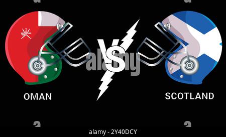 Oman vs Scotland: 3D-Illustration von Cricket Helmen und Fahnen Stock Vektor