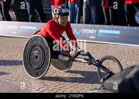 Sydney, Australien. September 2024. Ryuichi KAWAMURA aus Japan belegt den vierten Platz beim TCS Rollstuhl Sydney Marathon 2024, der von ASICS am 15. September 2024 im Sydney Opera House präsentiert wurde Stockfoto