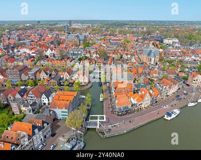 Aus der Luft aus der mittelalterlichen Stadt Hoorn in den Niederlanden Stockfoto