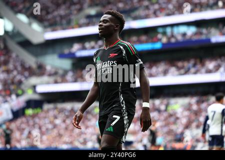 Wolverhampton, West Midlands, Großbritannien. Wolverhampton, West Midlands, Großbritannien. Tottenham Hotspur Stadium, London, Großbritannien. September 2024. Premier League Football, Tottenham Hotspur gegen Arsenal; Bukayo Saka von Arsenal Credit: Action Plus Sports/Alamy Live News Credit: Action Plus Sports Images/Alamy Live News Credit: Action Plus Sports Images/Alamy Live News Credit: Action Plus Sports Images/Alamy Live News Stockfoto