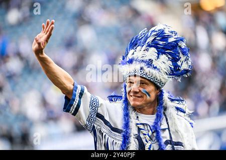Gent, Belgien. September 2024. Gents Maskottchen vor einem Fußballspiel zwischen KAA Gent und KV Mechelen in Gent, am siebten Tag der Saison 2024-2025 der ersten Liga der Jupiler Pro League, Sonntag, den 15. September 2024. BELGA FOTO TOM GOYVAERTS Credit: Belga Nachrichtenagentur/Alamy Live News Stockfoto