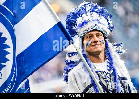 Gent, Belgien. September 2024. Gents Maskottchen vor einem Fußballspiel zwischen KAA Gent und KV Mechelen in Gent, am siebten Tag der Saison 2024-2025 der ersten Liga der Jupiler Pro League, Sonntag, den 15. September 2024. BELGA FOTO TOM GOYVAERTS Credit: Belga Nachrichtenagentur/Alamy Live News Stockfoto