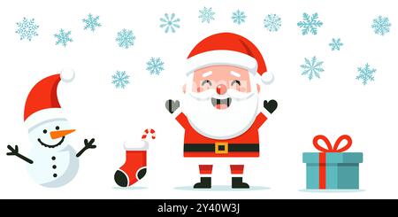 Weihnachtskarte. Lustige Cartoon Santa Claus. Roter Weihnachtsmann-Hut. Für Poster zu Weihnachten und Neujahr, Geschenkanhänger und Etiketten. Stock Vektor