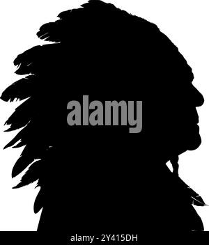 Silhouette eines alten Indianers in Kopfschmuck Stock Vektor