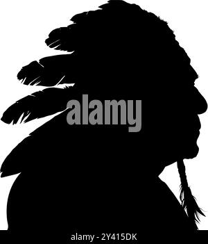 Silhouette eines alten Indianers in Kopfschmuck Stock Vektor