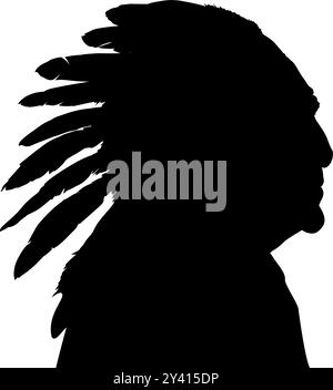 Silhouette eines alten Indianers in Kopfschmuck Stock Vektor