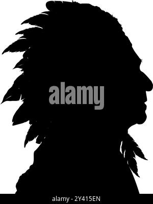 Silhouette eines alten Indianers in Kopfschmuck Stock Vektor