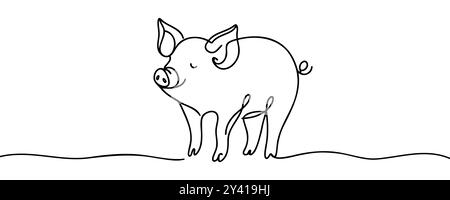 Vektorgrafik des Pig-durchgehenden einzeiligen Zeichenvektors. Stock Vektor