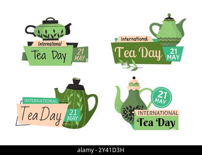 Tassen und Teekannen. Niedliche gemusterte Wasserkocher, Keramikbecher, verschiedene Design lustiges Geschirr, Heißgetränk Becher, gemütliche Porzellanprodukte, Küche Töpferwaren Geschirr, Vektor-Cartoon flache Stil isoliert Set Stock Vektor