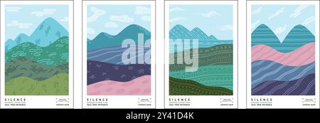 Hintergrund der Landwirtschaft. Grünes Feld. Bio-Maisfarm mit ökologischer Textur. Abstrakte Abwicklung. Einladung zur Ausstellung. Umweltkarten. Garten und Weinberg. Galerie für zeitgenössische Kunst. Vektor-Banner-Set Stock Vektor