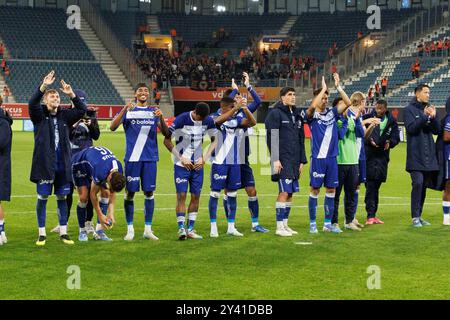 Gent, Belgien. September 2024. Die Spieler von Gent feiern, nachdem sie ein Fußballspiel zwischen KAA Gent und KV Mechelen in Gent gewonnen haben, am siebten Tag der Saison 2024-2025 der ersten Liga der „Jupiler Pro League“ der belgischen Meisterschaft, Sonntag, den 15. September 2024. BELGA FOTO KURT DESPLENTER Credit: Belga Nachrichtenagentur/Alamy Live News Stockfoto