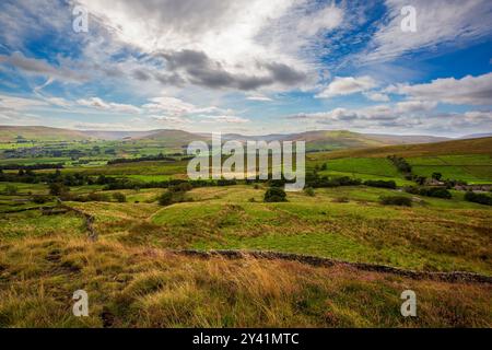 Blick auf die Pennines vom Abbotside Common nach Süden Stockfoto