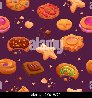 Cookies-Muster. Nahtloser Hintergrund mit verschiedenen Cookies Stock Vektor