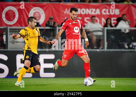 Pedro Pereira (AC Monza) und Henrikh Mkhitaryan (FC Inter) während des Spiels AC Monza gegen Inter - FC Internazionale, italienische Fußball Serie A in Monza, Italien, 15. September 2024 Stockfoto