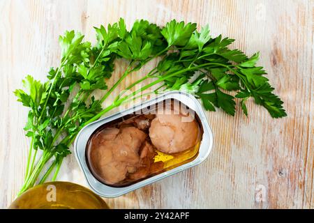Geräucherte Kabeljau-Leber in Öl Stockfoto