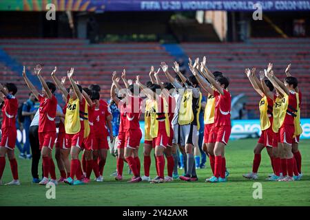 Medelin, Kolumbien. September 2024. Nordkoreaner feiert einen Sieg nach dem Achtelfinale der FIFA U-20-Frauen-Weltmeisterschaft Kolumbien 2024 zwischen Brasilien und Nordkorea im Atanasio Girardot Stadium in Medelin am 15. September 2024. Foto: Jose Pino/DiaEsportivo/Alamy Live News Credit: DiaEsportivo/Alamy Live News Stockfoto