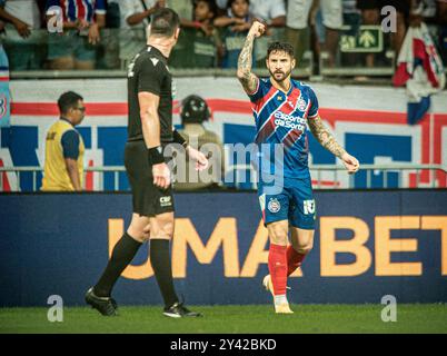 BA - SALVADOR - 09/15/2024 - BRASILIANER A 2024, BAHIA x ATLETICO-MG - Everaldo, Bahia Spieler, feiert sein Tor während des Spiels gegen Atletico-MG im Fonte Nova Stadion für die brasilianische A 2024 Meisterschaft. Foto: Jhony Pinho/AGIF Stockfoto