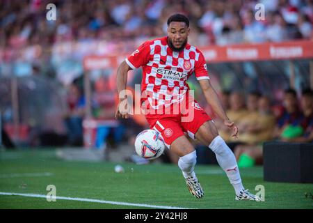 GIRONA FC gegen FC BARCELONA Montilivi Municipal Stadium. Girona. September 15,2024 GIRONA FC-FC BARCELONA Sep 15,2024 Danjuma 11 des Girona FCwährend des Spiels zwischen Girona FC und FC Barcelona, das dem fünften Tag der La Liga EA Sports im Stadtstadion Montilivi in Girona entspricht. Girona ESP Copyright: XS.xRosx Stockfoto