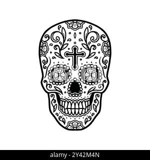 Sugar Skull Grafik Illustration. Tag des toten Vektors. Handgezeichnete Designelemente mit Süßigkeitenschädel. Isoliert auf weißem Hintergrund. Stock Vektor