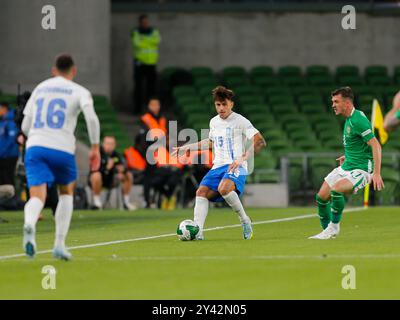 Aviva Stadium, Dublin, Irland. September 2024. Nationenliga, Liga B, Gruppe 2 internationaler Fußball, Republik Irland gegen Griechenland; Lazaros Rota von Griechenland übergibt den Ball Credit: Action Plus Sports/Alamy Live News Stockfoto