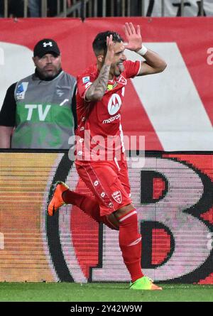 Monza, Italien. September 2024. Monzas Dany Mota feiert sein Tor während des italienischen Fußballspiels der Serie A zwischen Monza und Inter Mailand am 15. September 2024 in Monza, Italien. Quelle: Alberto Lingria/Xinhua/Alamy Live News Stockfoto