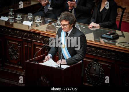 Buenos Aires, Argentinien. September 2024. Präsident Javier Milei stellt auf dem Nationalkongress den Haushalt für das Jahr 2025 vor. (Foto: Santiago Oroz/SOPA Images/SIPA USA) Credit: SIPA USA/Alamy Live News Stockfoto