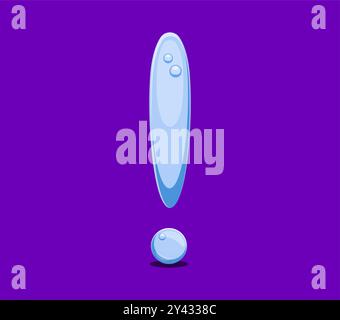 Ausrufezeichen, fröhliche Weihnachtsschrift, Weihnachtsalphabet. Zeichentrickfilm Winterferien, festliches Schriftzeichen. Vektorschneebedecktes oder gefrorenes Interpunktionszeichen, verspielte Typografie-Glyphe oder Alarmmeldungszeichen Stock Vektor