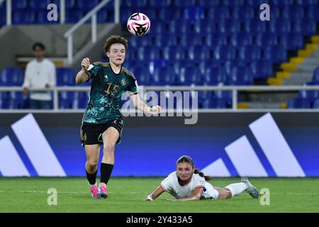 Cali, Kolumbien. September 2024. Olympiastadion Pascual Guerrero Mackenzie Gress aus den Vereinigten Staaten und Tomke Schneider aus Deutschland, während des Spiels zwischen den Vereinigten Staaten und Deutschland, für das Viertelfinale der FIFA U-20 Frauen-Weltmeisterschaft Kolumbien 2024, im Olympiastadion Pascual Guerrero, am 15. Sonntag 30761 (Alejandra Arango/SPP). /Alamy Live News Stockfoto