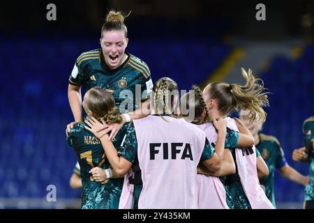 Cali, Kolumbien. September 2024. Deutschland-Spieler feiern Loreen Benders Tor im Viertelfinale der FIFA U-20-Frauen-Weltmeisterschaft Kolumbien 2024 im Olympiastadion Pascual Guerrero, am 15. Sonntag 30761 (Alejandra Arango/SPP). /Alamy Live News Stockfoto