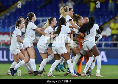 Cali, Kolumbien. September 2024. Olympiastadion Pascual Guerrero die Spieler der Vereinigten Staaten feiern die Qualifikation nach dem Spiel zwischen den Vereinigten Staaten und Deutschland für das Viertelfinale der FIFA U-20-Frauen-Weltmeisterschaft Kolumbien 2024 im Olympiastadion Pascual Guerrero am 15. Sonntag 30761 (Alejandra Arango/SPP). /Alamy Live News Stockfoto