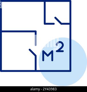 Apartmentplan mit Schild mit Quadratmetergröße. Immobilien. Pixelperfektes, bearbeitbares Konturvektorsymbol Stock Vektor