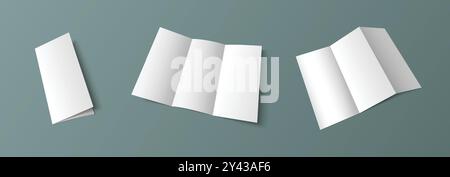 Faltblatt-Modell. Leere dreifach gefaltete Papierschablone. Weißes a4-Broschürendesign. Dreifache Zick-Zack-Broschüre isoliert für realistische Geschäftspräsentation. Leerer Layoutvektor für Briefkopfeinband Stock Vektor