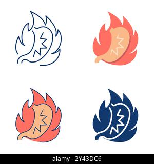 Magen-Sodbrennen-Symbol im flachen Stil. Saurer Rückfluss, Verdauungsstörungen Symbol. Vektorillustration, bearbeitbare Kontur Stock Vektor