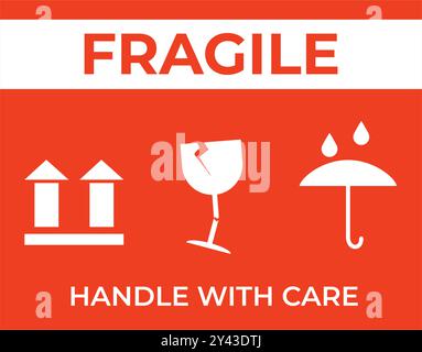 Fragile handle with care with pictogram brokenglass and arrowhead this side up background can be use for valuable package sticker attachment Stock Vektor