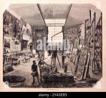 Delacroix's Studio, Rue Notre-Dame-de-Lorette, 23. September 1852. Tinte auf Zeitungspapier (L'Illustration), EDOUARD-ANTOINE RENARD, (1802-1857), Eugène Stockfoto