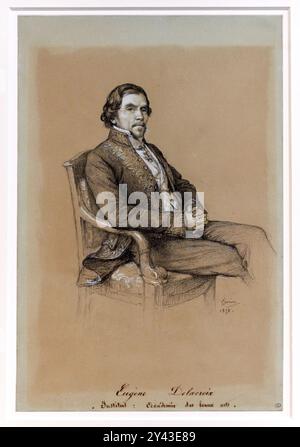 Porträt von Monsieur Delacroix, 1858, Schwarze Kreide und weiße Highlights auf grauem Papier, FRANCOIS-JOSEPH HEIM, (1787-1865), Eugène Delacroix Museum, Pari Stockfoto