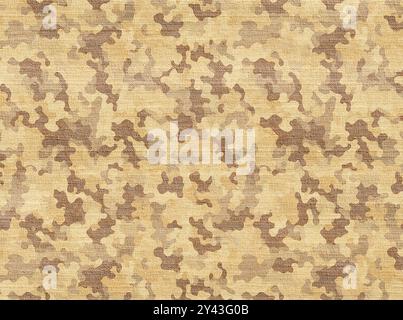 Leinenhintergrund mit Tarnmuster in Beige und Hellbraun. Horizontaler oder vertikaler Hintergrund im Camo-Stil mit natürlicher Leinwandstruktur. C Stockfoto