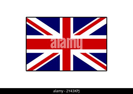 Das Design zeigt eine Vektorflagge des Vereinigten Königreichs, die kräftige Farben in Rot, Blau und weiß in einem unverwechselbaren Muster zeigt. Diese Flagge symbolisiert das britische Erbe und die britische Identität. Stock Vektor
