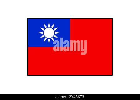 Die Flagge Taiwans zeigt ein blaues Rechteck mit einer weißen Sonne und einem roten Feld darunter, das den nationalen Stolz und die Identität symbolisiert. Dieses Design unterstreicht Taiwans einzigartige Tradition. Stock Vektor
