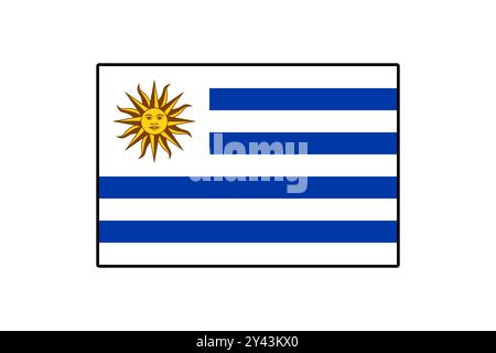 Mit blauen und weißen Streifen mit dem Sonnenemblem stellt diese Illustration die Nationalflagge Uruguays dar, die die Identität und den Stolz des Landes symbolisiert. Stock Vektor