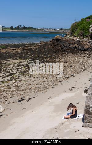 La Plage des Anges bei Ebbe, L' aber Wrac'h, Finistère, Bretagne, Frankreich Stockfoto