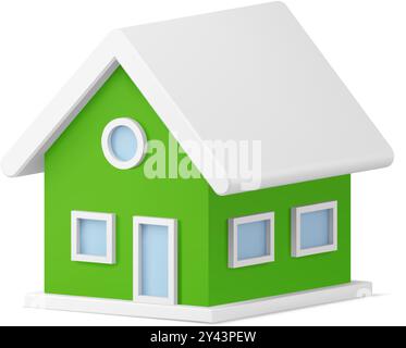 Traditionelles gemütliches Weihnachtsbaumdekor grünes privates Haus mit weißem Dach isometrische realistische dekorative Spielzeug-Vektor-Illustration. Gemütlichkeit Weihnachten Magie b Stock Vektor