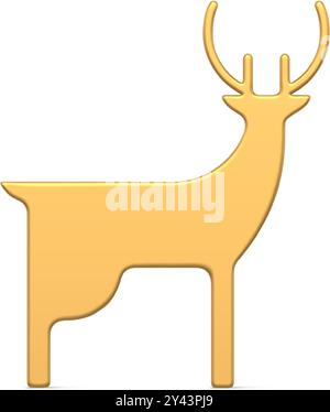 Minimalistische traditionelle metallische Hornhirsch dreidimensionale realistische Vektor-Illustration. Dekorative Designschablone für Hochglanz-Weihnachten isoliert auf W Stock Vektor